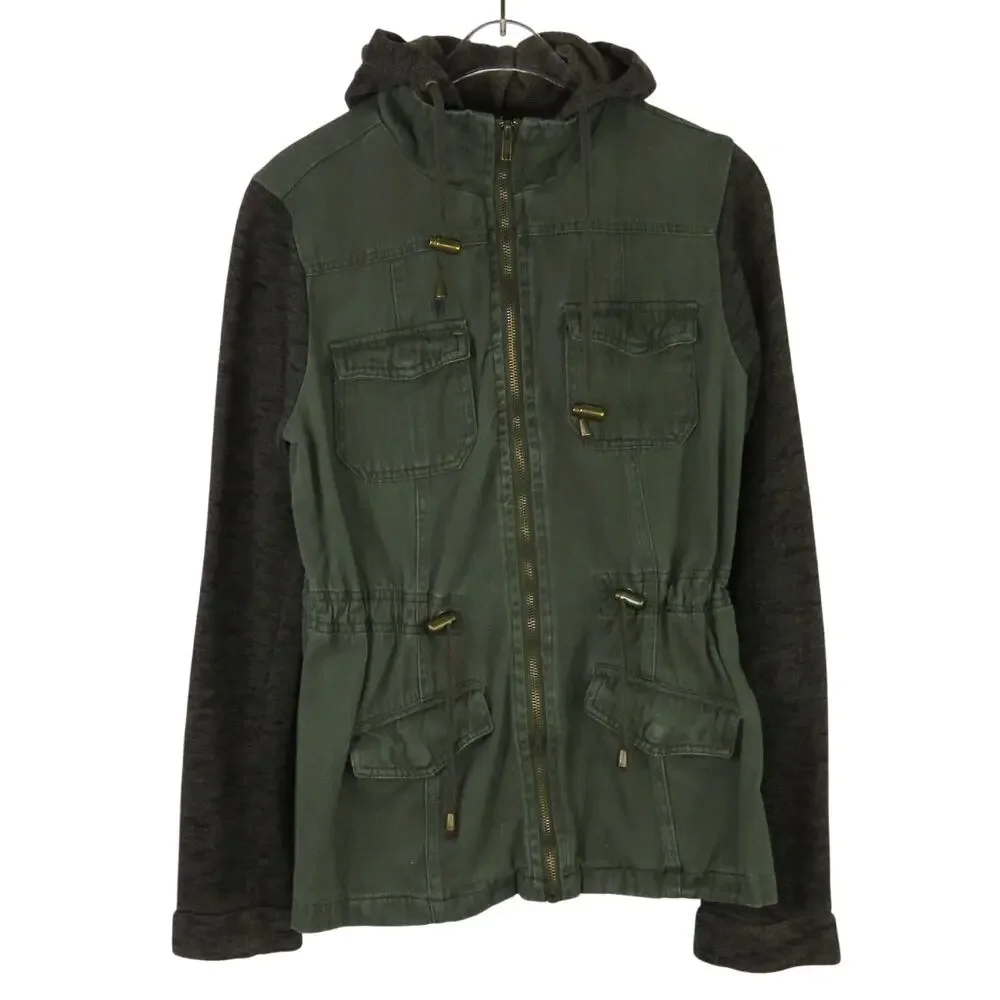 Charlotte Russe Green Military Jacket Hooded Utility Jacket Medium Casual